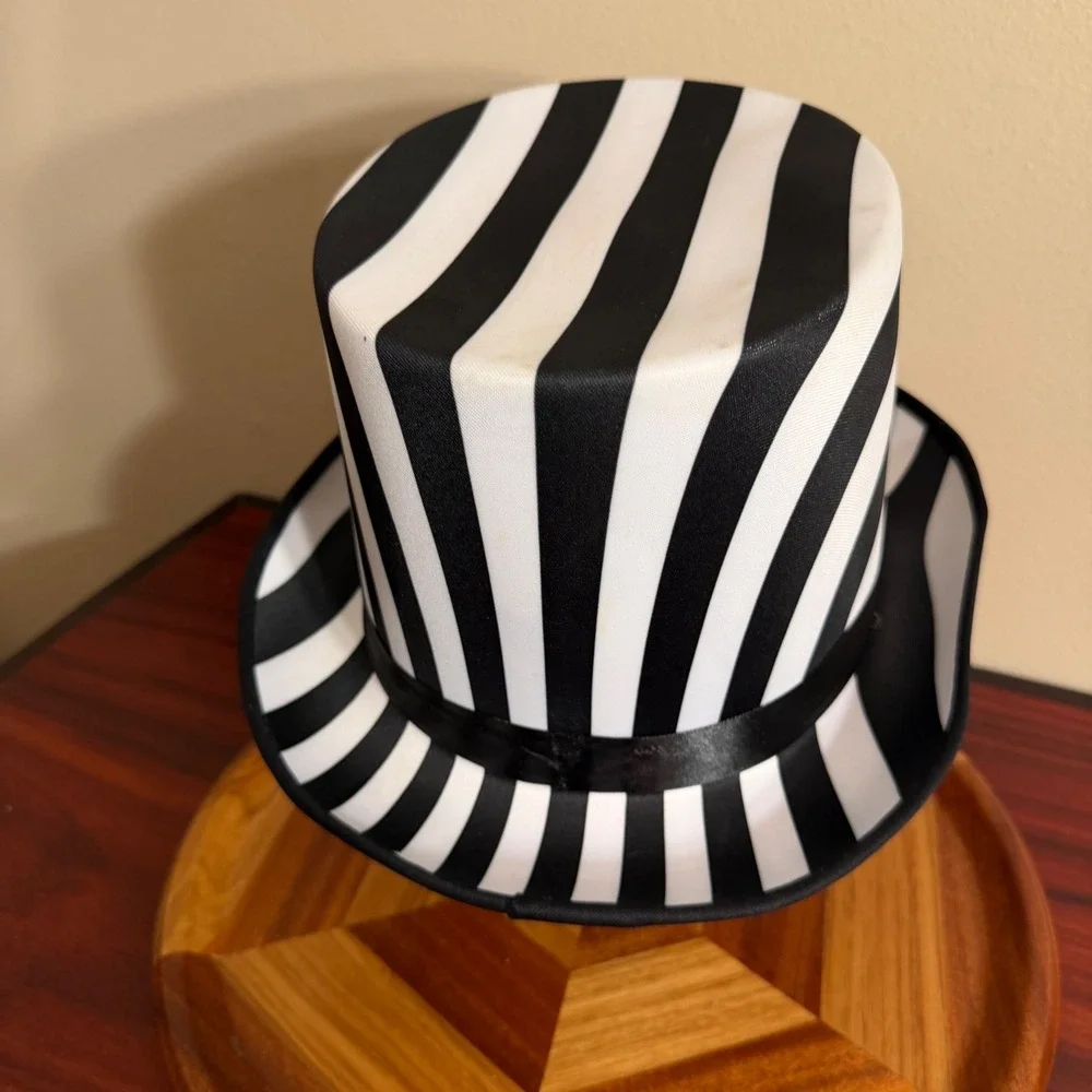 Spirit Halloween Striped Top Hat Black White Circus Magician Costume Accessory